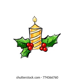 Candle in the leaves of holly.