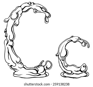 Candle letter C  - vector illustration isolated on white, stylized as engraving