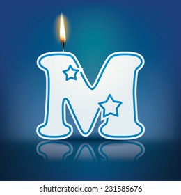 Candle letter M with flame - eps 10 vector illustration