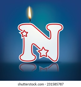 Candle letter N with flame - eps 10 vector illustration