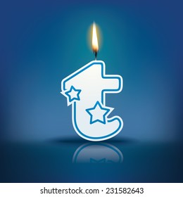 Candle letter t with flame - eps 10 vector illustration