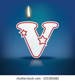 Candle letter V with flame - eps 10 vector illustration