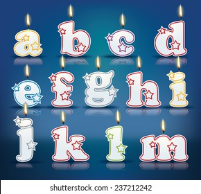 Candle letters from a to m with flames - eps 10 vector illustration svg