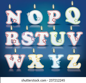 Candle letters from N to Z with flames - eps 10 vector illustration svg
