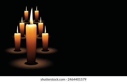 candle light with black background on left side, Blank space area right side for text and others