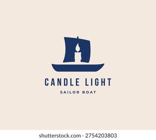 Candle light boat logo design. Candle light in sail boat symbol logo icon