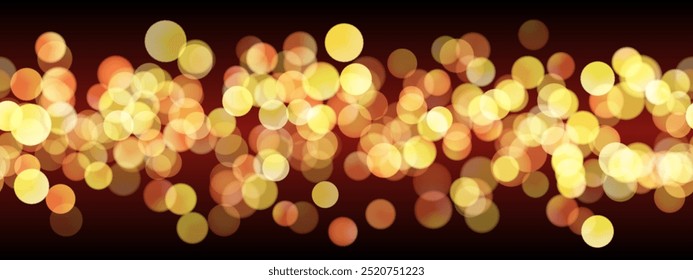 Candle light bokeh seamless pattern. Festive bg with yellow and gold circles on dark background. Religious ceremony or celebration blurred backdrop with flame. Memorial night vector illustration