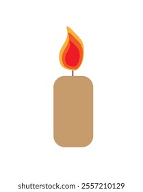 the candle is light brown with fire on a white background