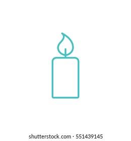 candle light burn wax blue thin line outline icon on white background