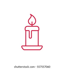 candle light burn wax red thin line outline icon on white background