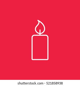 candle light burn wax white thin line outline icon on red background