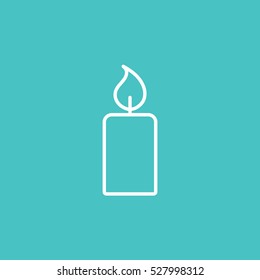 candle light burn wax white thin line outline icon on blue background