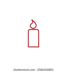 candle light burning candle black thin line outline icon on white background