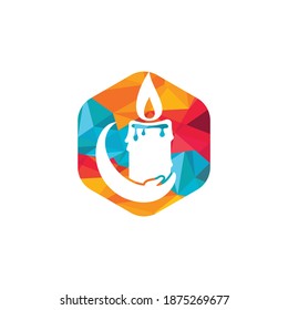 Diseño del logotipo vectorial de cuidado de la luz de las velas. Diseño de iconos de velas y manos.