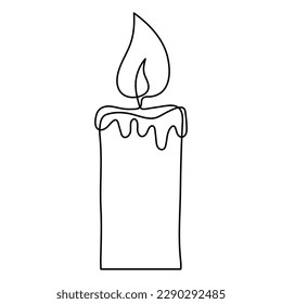 Candle light continuous one line drawing art. Vector isolated on white.