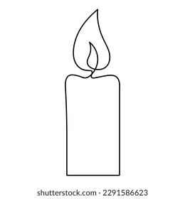 Candle light continuous one line drawing art. Vector isolated on white.