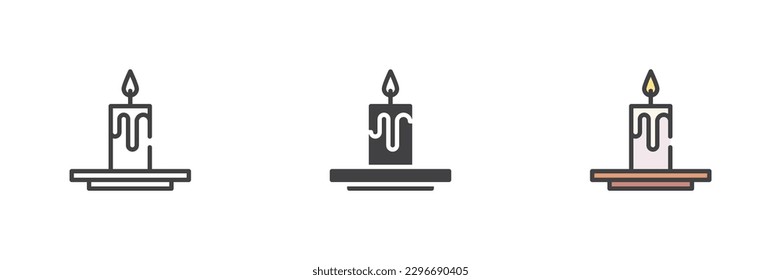 Candle light different style icon set. Line, glyph and filled outline colorful version, outline and filled vector sign. Symbol, logo illustration. Vector graphics
