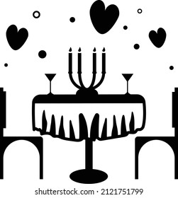 Candle Light Dinner concept, Date Night Vector Icon Design, Valentines Day Symbol, Love and Romance Sign, Friendship and Love sickness stock illustration
