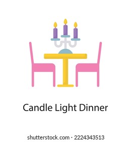 Candle Light Dinner Vector Flat Icon Design illustration. Love Symbol on White background EPS 10 File