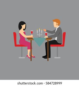 Candle Light Dinner Vector Illustration