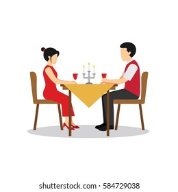 Candle Light Dinner Vector Illustration