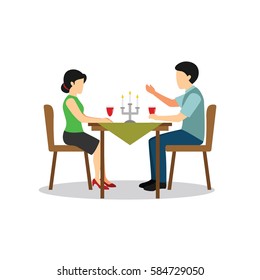 Candle Light Dinner Vector Illustration