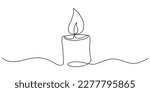 Candle light flame continuous one line drawing art. Vector isolated on white.	