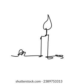 Candle light flame continuous one line drawing art. Vector isolated on white.