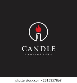 Candle Light Flame line art circle logo design vector icon