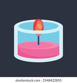 candle light in the glass with flat vector design.