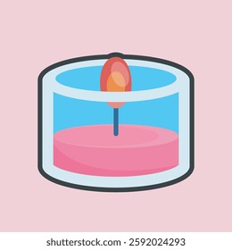 candle light in the glass with outline flat vector design