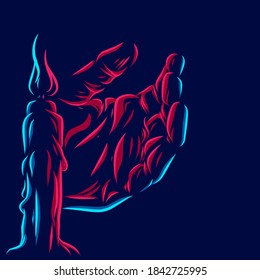 Candle light and hand line pop art portrait colorful design with dark background. Abstract vector illustration.