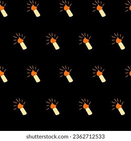 Candle, light, heat, holiday, lighting, fire. Vector seamless pattern. Background illustration, decorative design for fabric or paper. Ornament modern 
