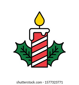 candle light and holy leaves related to christmas vector in filled style