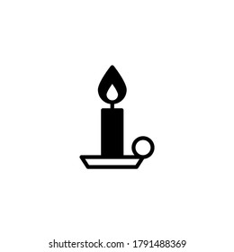 Candle light icon in black flat glyph, filled style isolated on white background