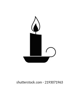 candle light icon in black flat glyph, filled style isolated on white background