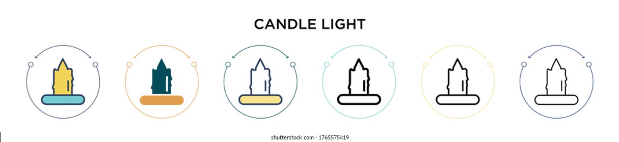 Candle light icon in filled, thin line, outline and stroke style. Vector illustration of two colored and black candle light vector icons designs can be used for mobile, ui, web