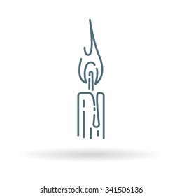 Candle light icon. Candle flame sign. Natural light symbol. Thin line icon on white background. Vector illustration.