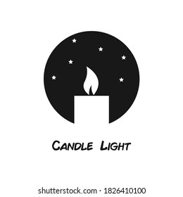 Candle light icon vector with star. Black and white candle light.