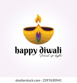 candle light logo icon diwali design, colorful vintage diya vector illustration
