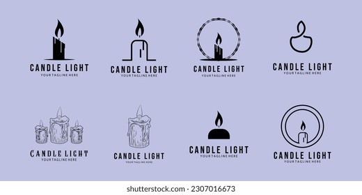 Candle light logo set vector illustration design,line art with vintage