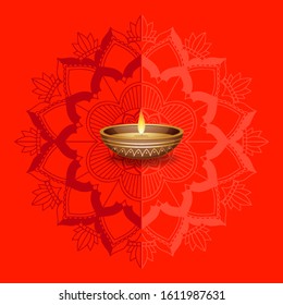 Luz de velas en la ilustración de fondo de mandala roja
