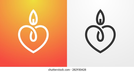 Candle light romantic logo, symbol of kind and tender heart, love and charity emblem.