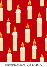 candle light seamless pattern on red background warm glowing wax illustration burning candles repeating