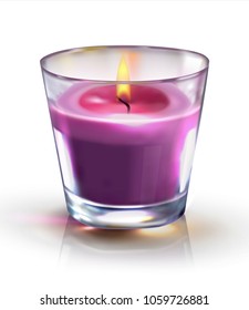Candle light in a straight glass jar. Vector realistic illustration