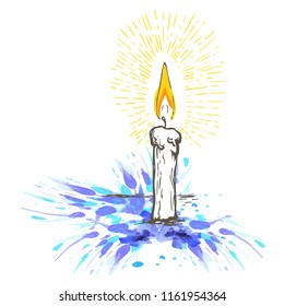 Candle light. Vector illustration Hand drawn line drawing.