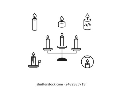 candle line art icon vector set