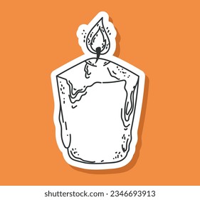 Candle line art sticker isolated concept. Vector flat graphic design illustration