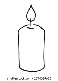 Candle ,line art, vector outline, hand drawn illustration. Easter, christmas greeting card design coloring page 