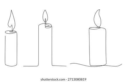 Candle Line Art Vector Set. Minimalist Candle Icons and Flame Illustrations. Featuring various shapes of candles, flames, and minimalist designs suitable for decoration, spa branding, and aromatherapy